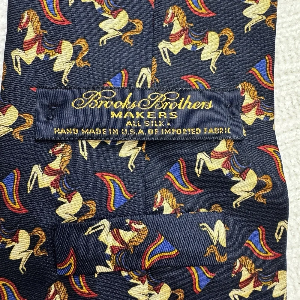 Brooks Brothers Makers Silk Horse Rainbow‎ Navy Mens Tie OS USA